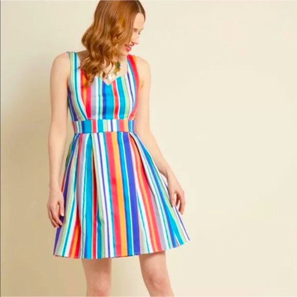 ModCloth Rainbow Striped A-Line Dress